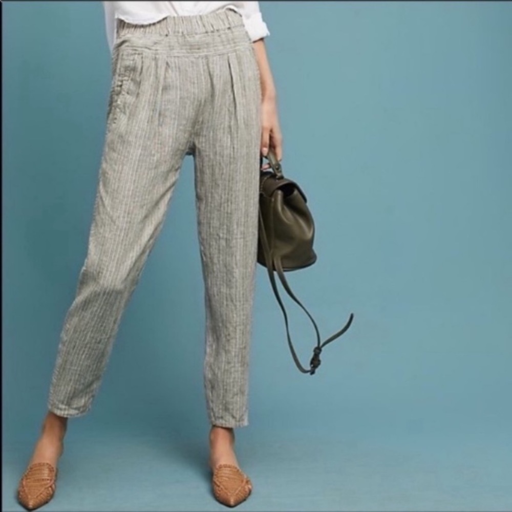 Anthropologie 100% Linen Striped Slouchy Fit Pant S